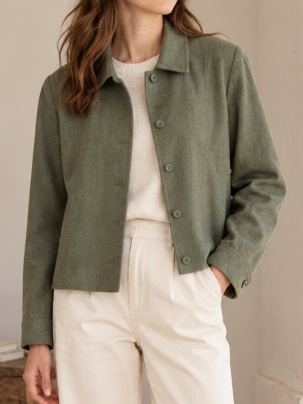 Pendleton 100% Virgin Wool Sage Green Tailored Jacket Petite 12 Made USA